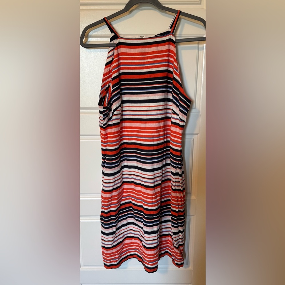 Tommy Hilfiger Red, White, Blue Americana Linen High Neck Sleeveless Dress, 14